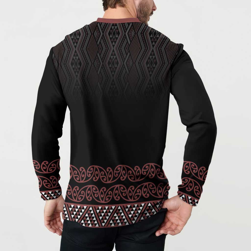 Maori Taniko Patterns Button Sweatshirt Brown Niho Taniwha Mix Paatiki Motifs LT7 - Polynesian Pride