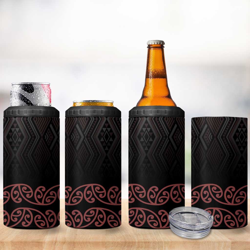 Maori Taniko Patterns 4 in 1 Can Cooler Tumbler Brown Niho Taniwha Mix Paatiki Motifs LT7 - Polynesian Pride