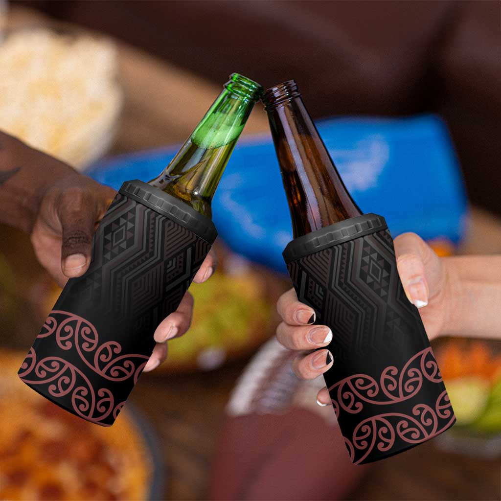 Maori Taniko Patterns 4 in 1 Can Cooler Tumbler Brown Niho Taniwha Mix Paatiki Motifs LT7 - Polynesian Pride