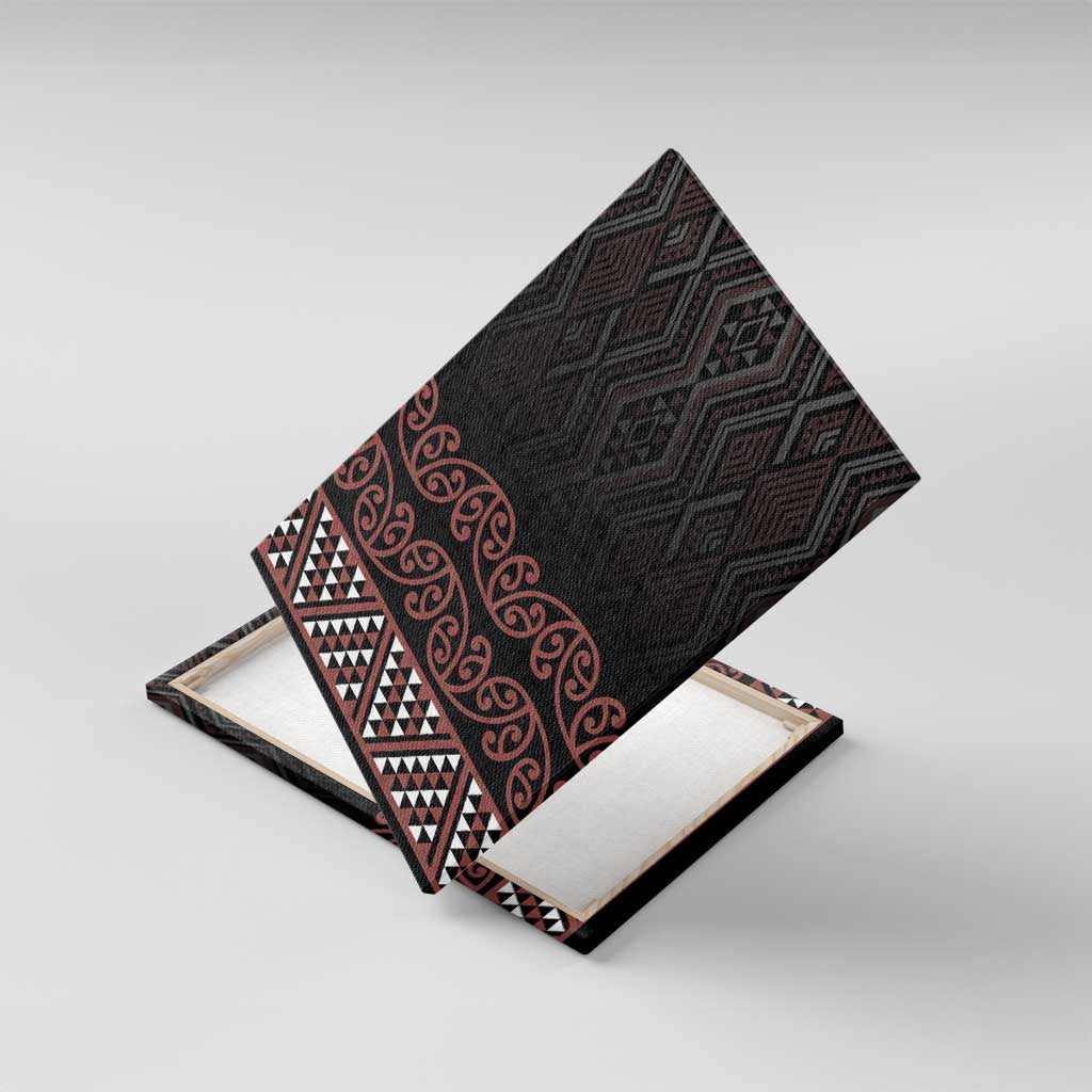 Maori Taniko Patterns Canvas Wall Art Brown Niho Taniwha Mix Paatiki Motifs LT7 With Frame Brown - Polynesian Pride