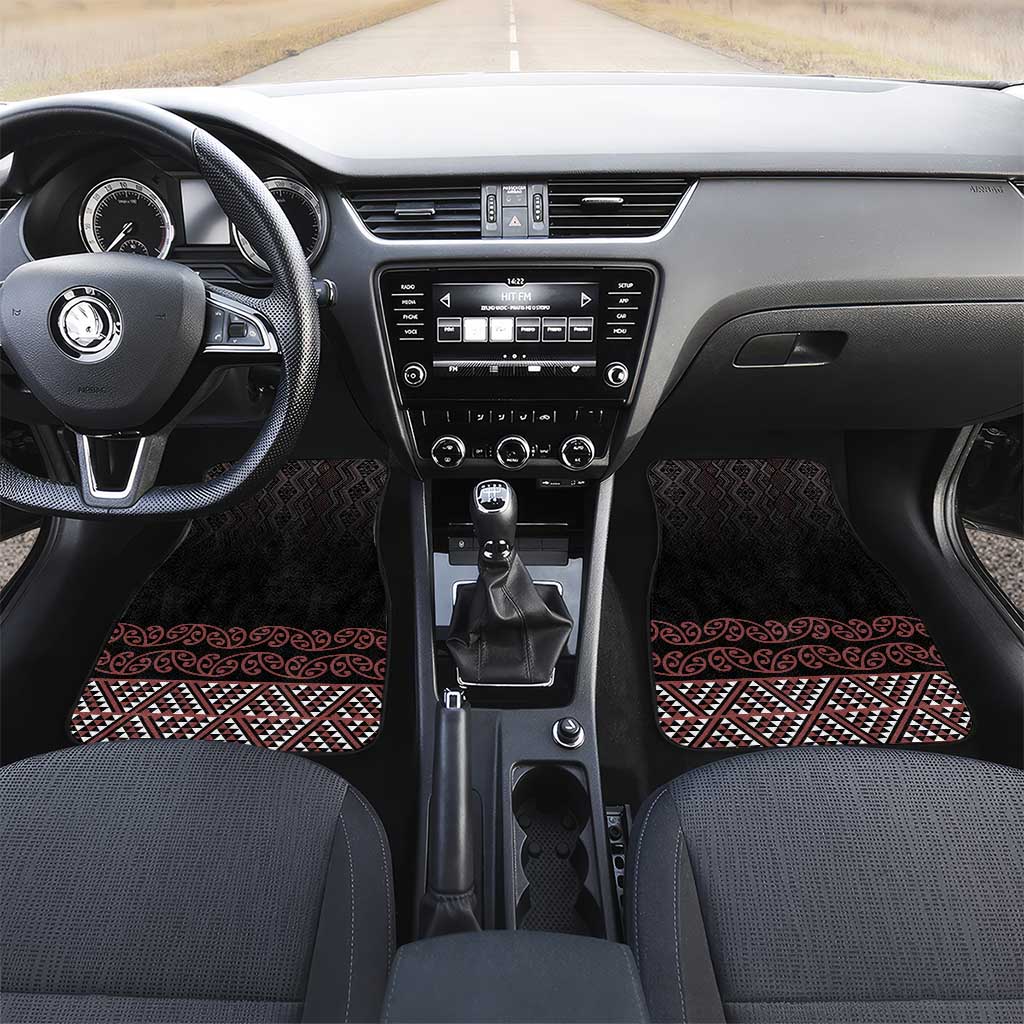 Maori Taniko Patterns Car Mats Brown Niho Taniwha Mix Paatiki Motifs LT7 Set 2pcs - Front Brown - Polynesian Pride