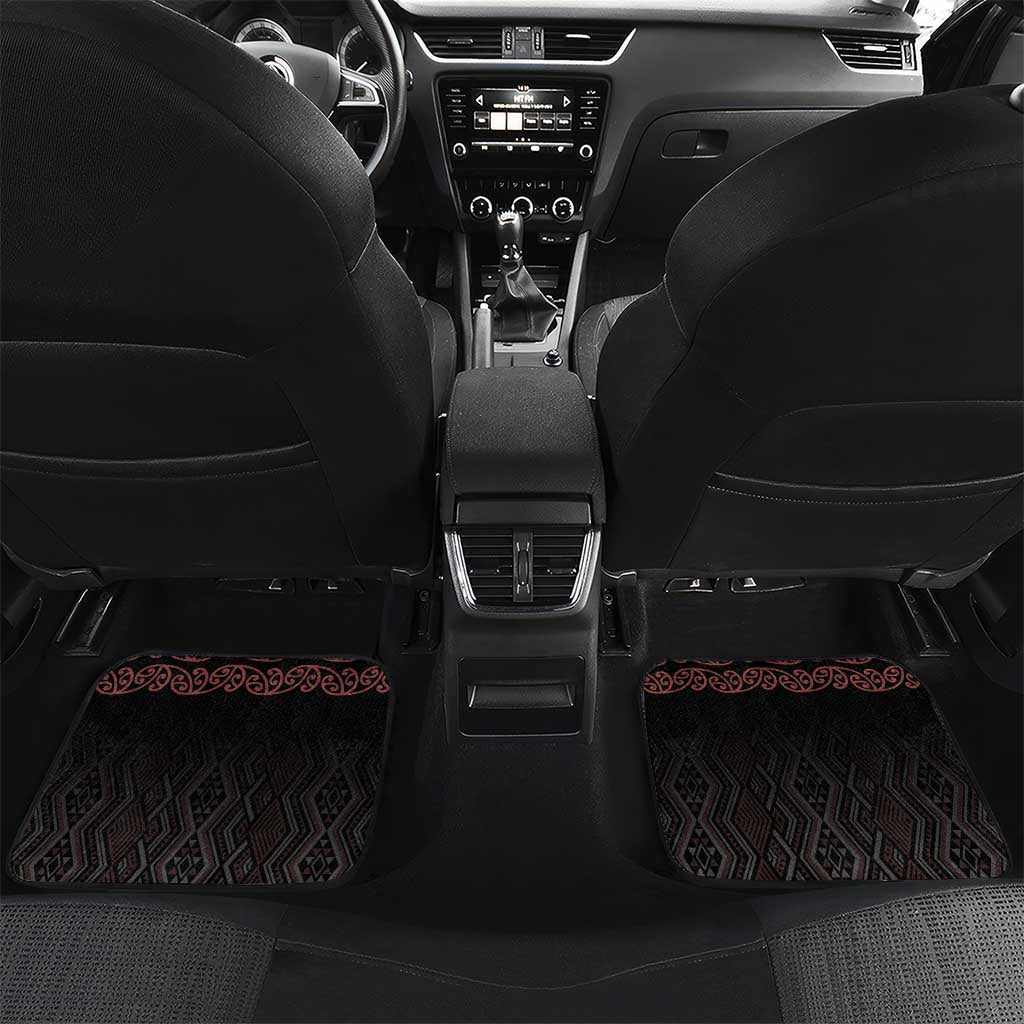 Maori Taniko Patterns Car Mats Brown Niho Taniwha Mix Paatiki Motifs LT7 Set 2pcs - Back Brown - Polynesian Pride