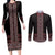Maori Taniko Patterns Couples Matching Long Sleeve Bodycon Dress and Long Sleeve Button Shirt Brown Niho Taniwha Mix Paatiki Motifs