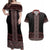 Maori Taniko Patterns Couples Matching Off Shoulder Maxi Dress and Hawaiian Shirt Brown Niho Taniwha Mix Paatiki Motifs