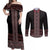 Maori Taniko Patterns Couples Matching Off Shoulder Maxi Dress and Long Sleeve Button Shirt Brown Niho Taniwha Mix Paatiki Motifs