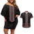 Maori Taniko Patterns Couples Matching Off Shoulder Short Dress and Hawaiian Shirt Brown Niho Taniwha Mix Paatiki Motifs