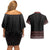 Maori Taniko Patterns Couples Matching Off Shoulder Short Dress and Hawaiian Shirt Brown Niho Taniwha Mix Paatiki Motifs