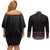 Maori Taniko Patterns Couples Matching Off Shoulder Short Dress and Long Sleeve Button Shirt Brown Niho Taniwha Mix Paatiki Motifs