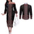 Maori Taniko Patterns Couples Matching Off The Shoulder Long Sleeve Dress and Long Sleeve Button Shirt Brown Niho Taniwha Mix Paatiki Motifs
