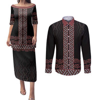 Maori Taniko Patterns Couples Matching Puletasi and Long Sleeve Button Shirt Brown Niho Taniwha Mix Paatiki Motifs LT7 Brown - Polynesian Pride