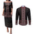 Maori Taniko Patterns Couples Matching Puletasi and Long Sleeve Button Shirt Brown Niho Taniwha Mix Paatiki Motifs