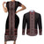 Maori Taniko Patterns Couples Matching Short Sleeve Bodycon Dress and Long Sleeve Button Shirt Brown Niho Taniwha Mix Paatiki Motifs