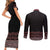 Maori Taniko Patterns Couples Matching Short Sleeve Bodycon Dress and Long Sleeve Button Shirt Brown Niho Taniwha Mix Paatiki Motifs
