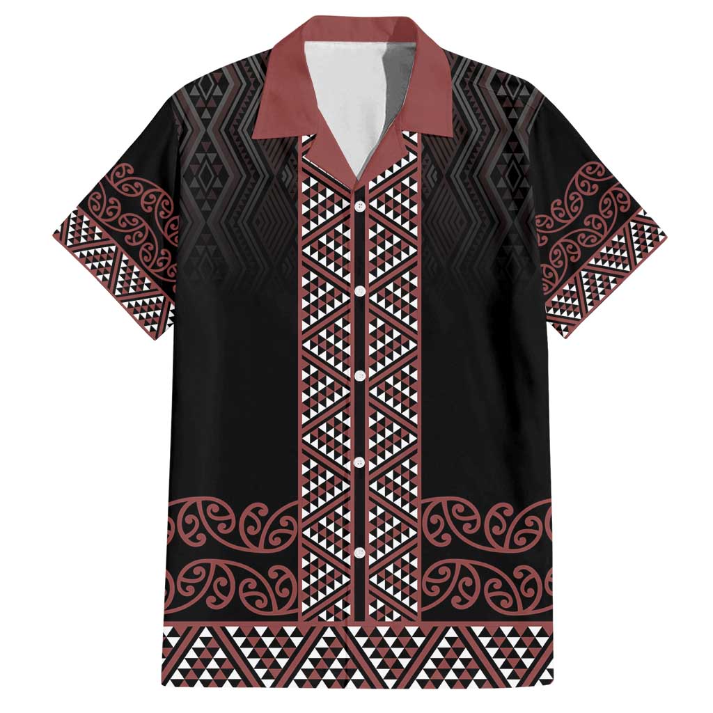 Maori Taniko Patterns Family Matching Off Shoulder Maxi Dress and Hawaiian Shirt Brown Niho Taniwha Mix Paatiki Motifs LT7 Dad's Shirt - Short Sleeve Brown - Polynesian Pride
