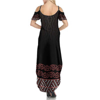 Maori Taniko Patterns Family Matching Summer Maxi Dress and Hawaiian Shirt Brown Niho Taniwha Mix Paatiki Motifs