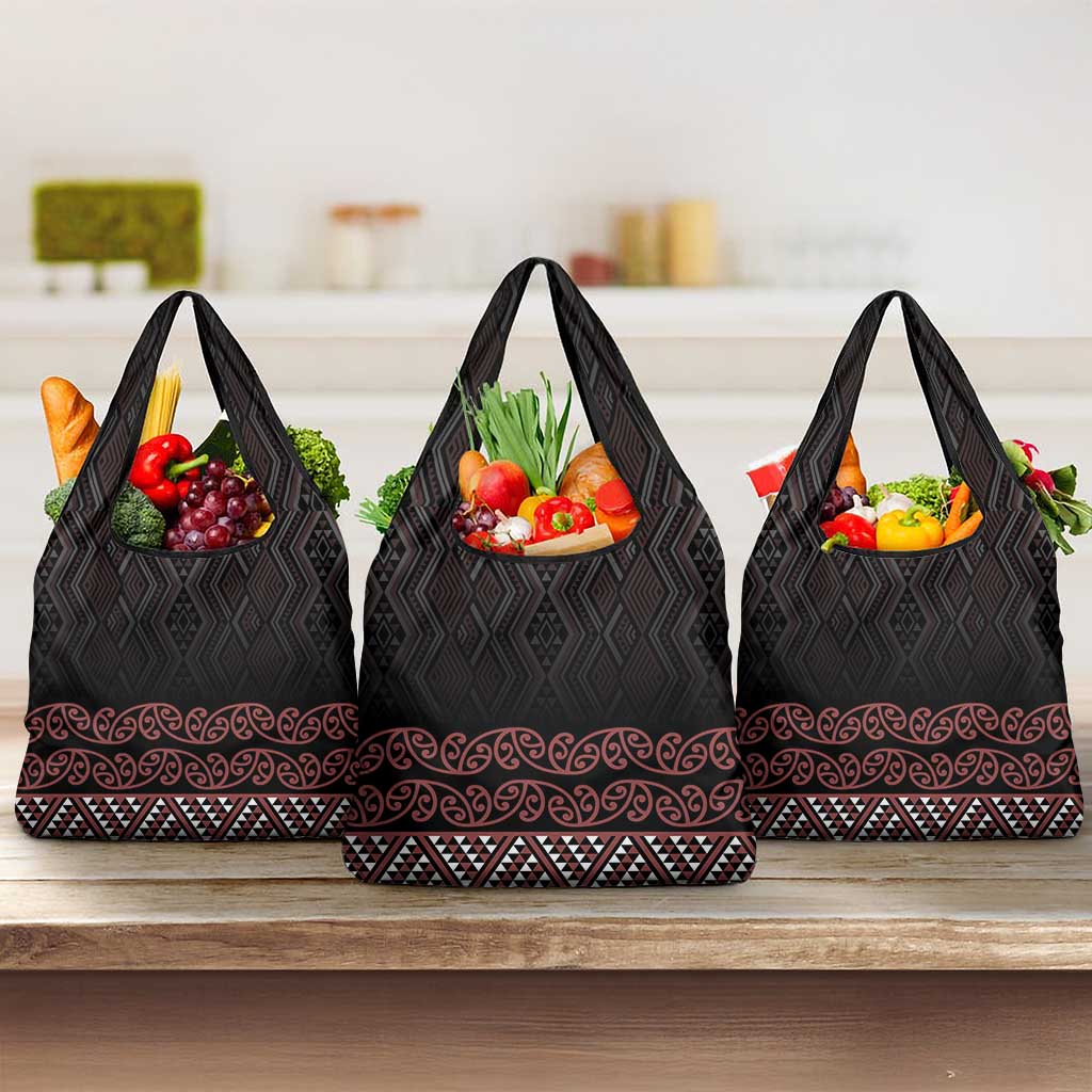 Maori Taniko Patterns Grocery Bag Brown Niho Taniwha Mix Paatiki Motifs LT7 3-pack One Size Brown - Polynesian Pride