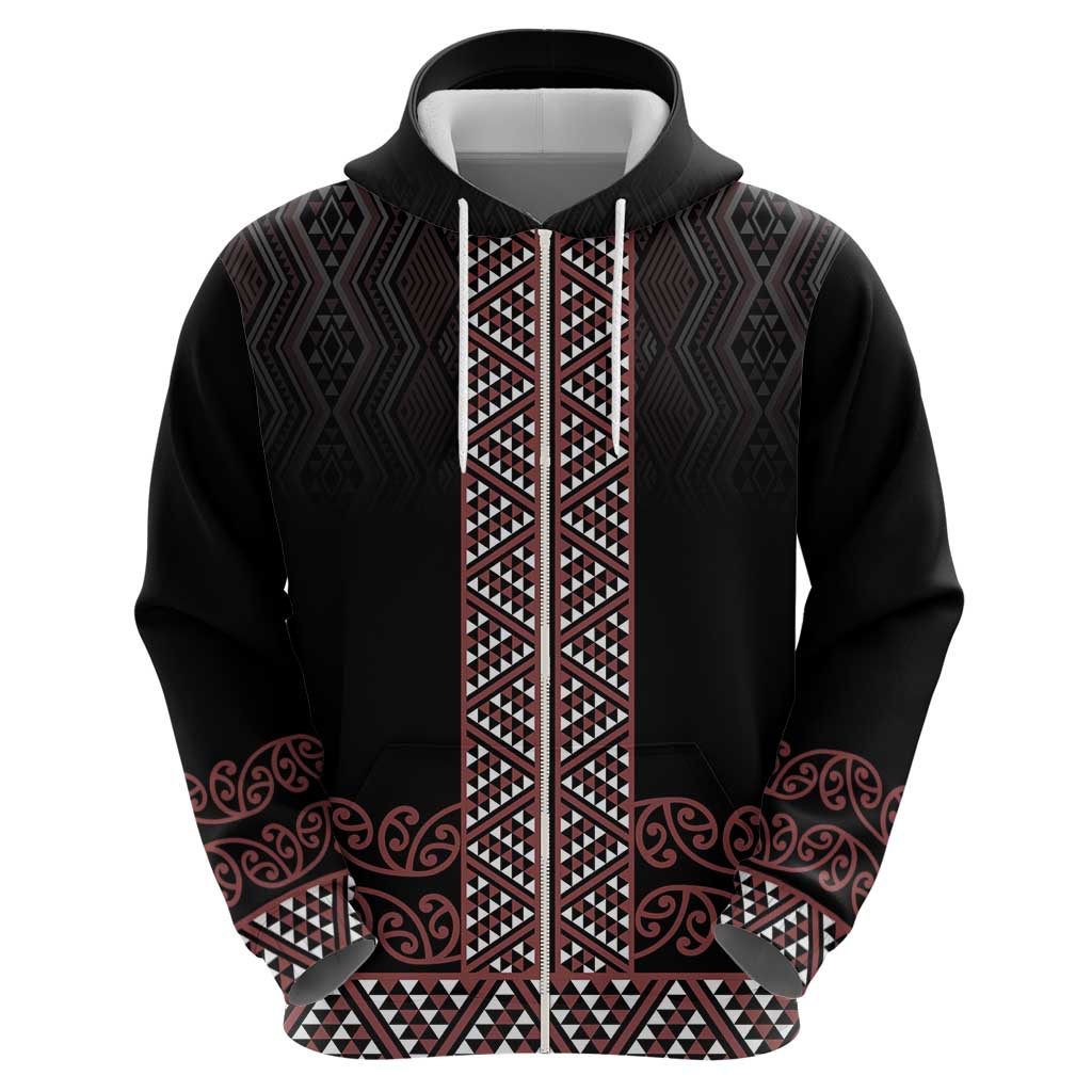 Maori Taniko Patterns Hoodie Brown Niho Taniwha Mix Paatiki Motifs