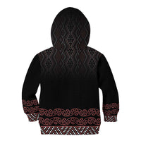Maori Taniko Patterns Kid Hoodie Brown Niho Taniwha Mix Paatiki Motifs