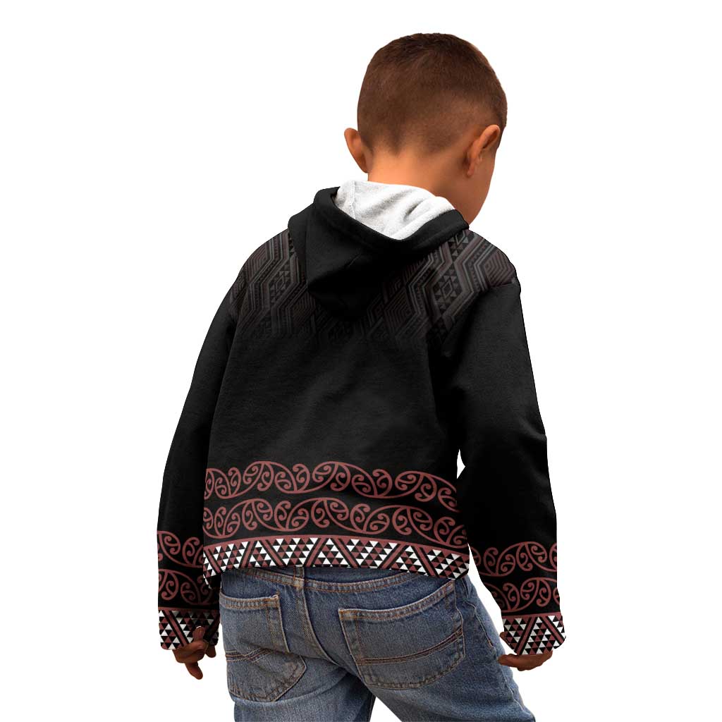 Maori Taniko Patterns Kid Hoodie Brown Niho Taniwha Mix Paatiki Motifs