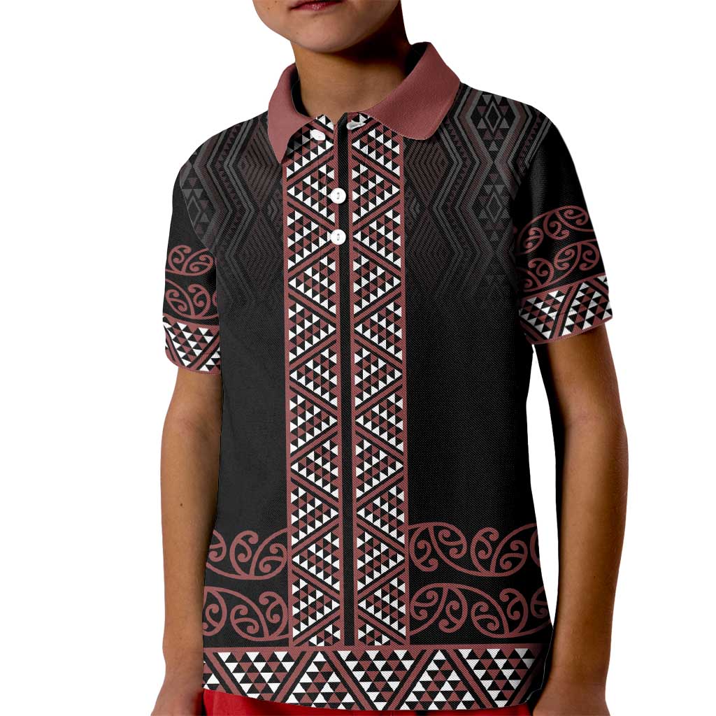 Maori Taniko Patterns Kid Polo Shirt Brown Niho Taniwha Mix Paatiki Motifs