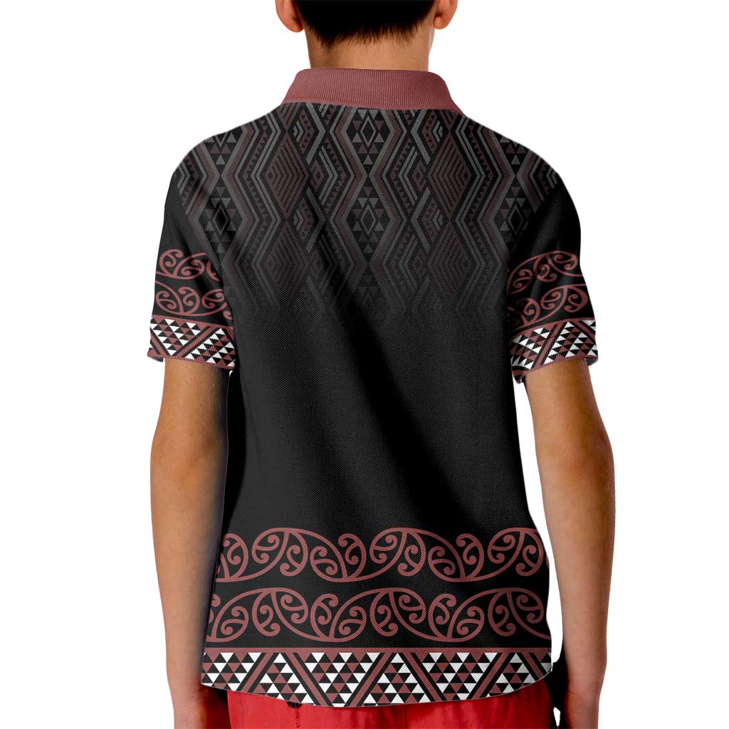 Maori Taniko Patterns Kid Polo Shirt Brown Niho Taniwha Mix Paatiki Motifs