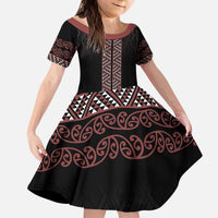 Maori Taniko Patterns Kid Short Sleeve Dress Brown Niho Taniwha Mix Paatiki Motifs LT7 KID Brown - Polynesian Pride