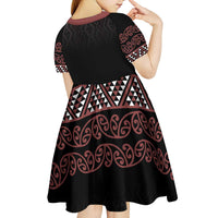 Maori Taniko Patterns Kid Short Sleeve Dress Brown Niho Taniwha Mix Paatiki Motifs LT7 - Polynesian Pride