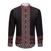Maori Taniko Patterns Long Sleeve Button Shirt Brown Niho Taniwha Mix Paatiki Motifs LT7 Unisex Brown - Polynesian Pride