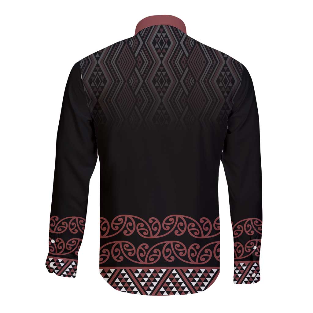 Maori Taniko Patterns Long Sleeve Button Shirt Brown Niho Taniwha Mix Paatiki Motifs LT7 - Polynesian Pride