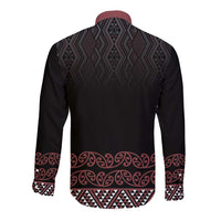 Maori Taniko Patterns Long Sleeve Button Shirt Brown Niho Taniwha Mix Paatiki Motifs LT7 - Polynesian Pride