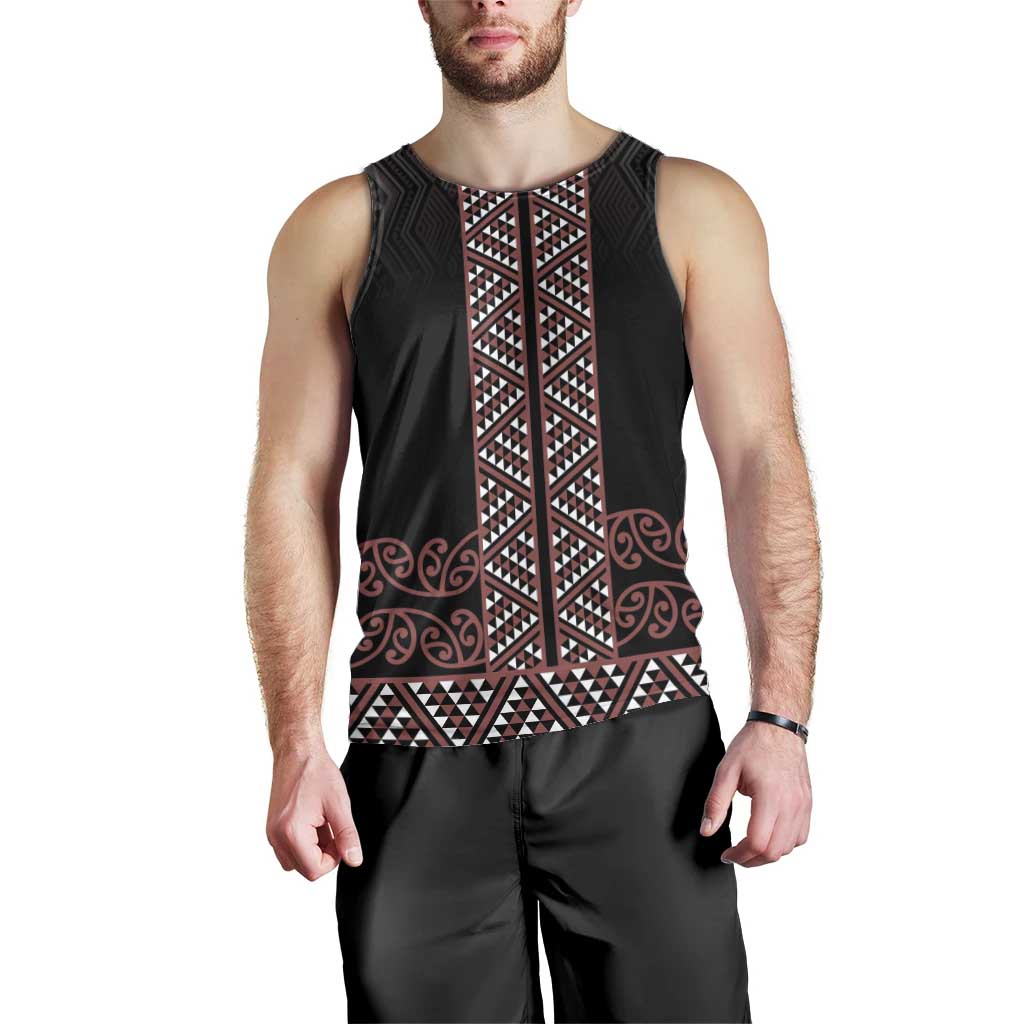 Maori Taniko Patterns Men Tank Top Brown Niho Taniwha Mix Paatiki Motifs LT7 - Polynesian Pride