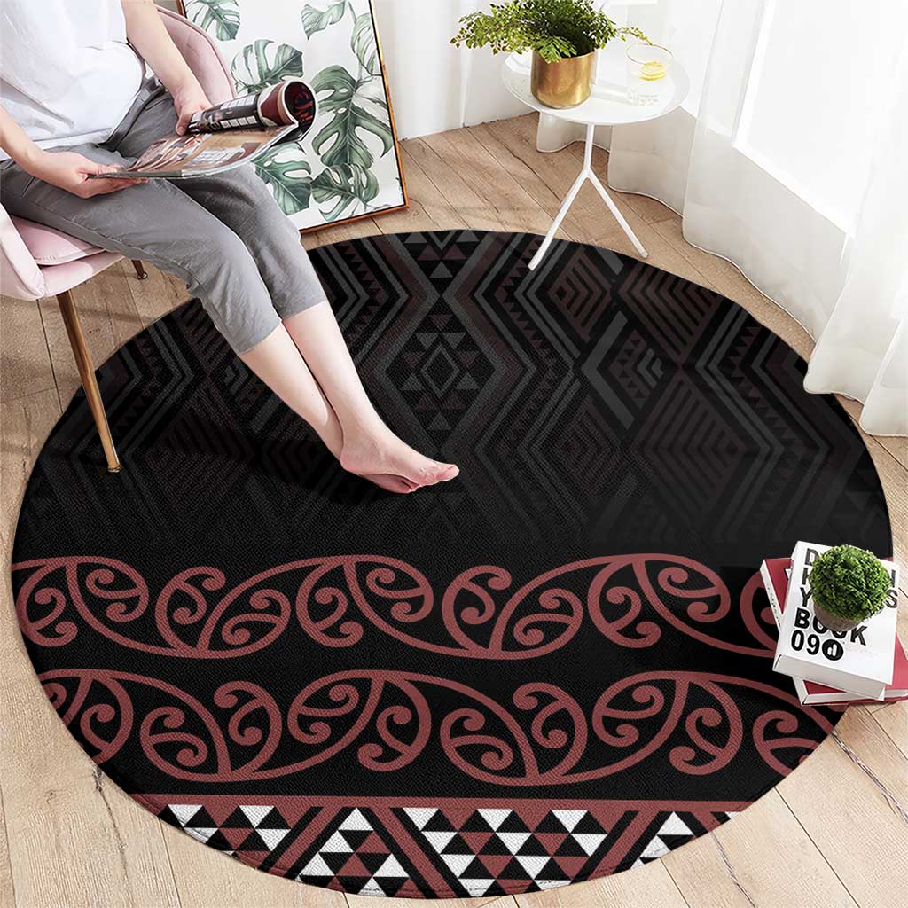 Maori Taniko Patterns Round Carpet Brown Niho Taniwha Mix Paatiki Motifs