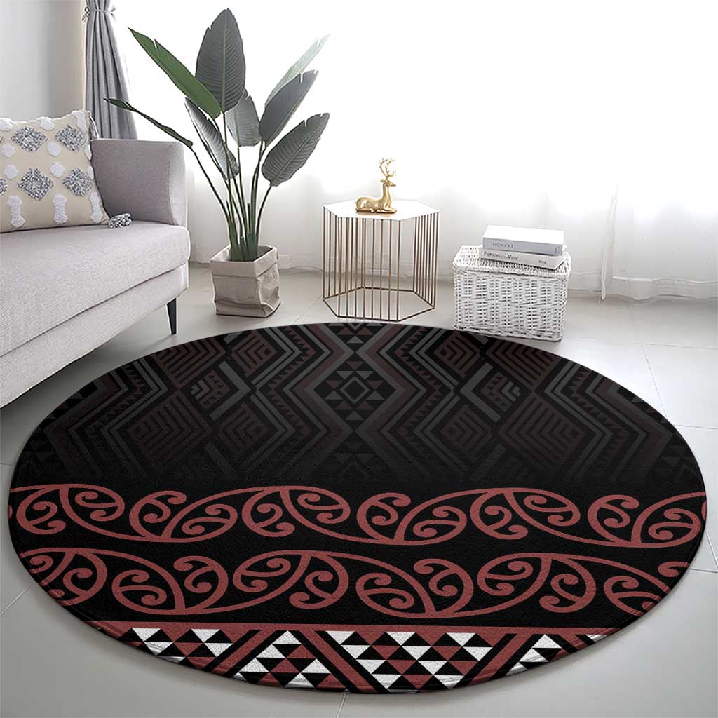 Maori Taniko Patterns Round Carpet Brown Niho Taniwha Mix Paatiki Motifs