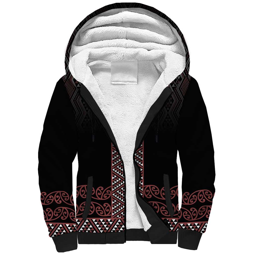 Maori Taniko Patterns Sherpa Hoodie Brown Niho Taniwha Mix Paatiki Motifs LT7 Unisex Brown - Polynesian Pride