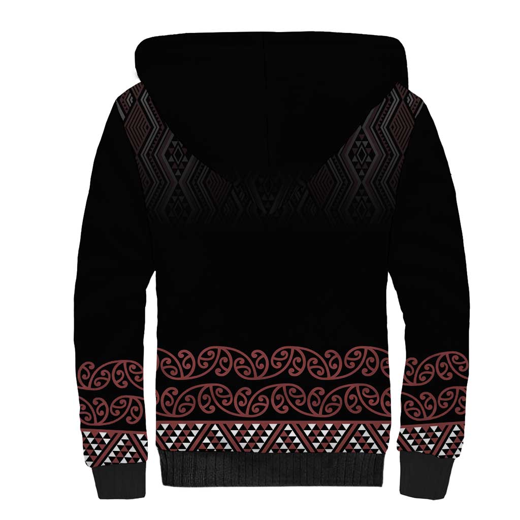 Maori Taniko Patterns Sherpa Hoodie Brown Niho Taniwha Mix Paatiki Motifs LT7 - Polynesian Pride