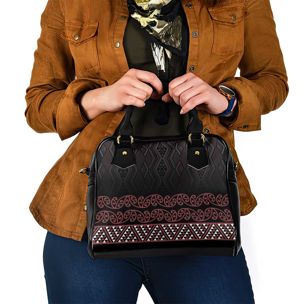 Maori Taniko Patterns Shoulder Handbag Brown Niho Taniwha Mix Paatiki Motifs