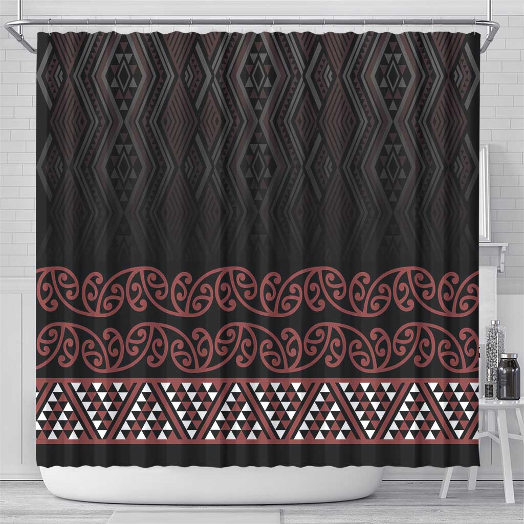 Maori Taniko Patterns Shower Curtain Brown Niho Taniwha Mix Paatiki Motifs