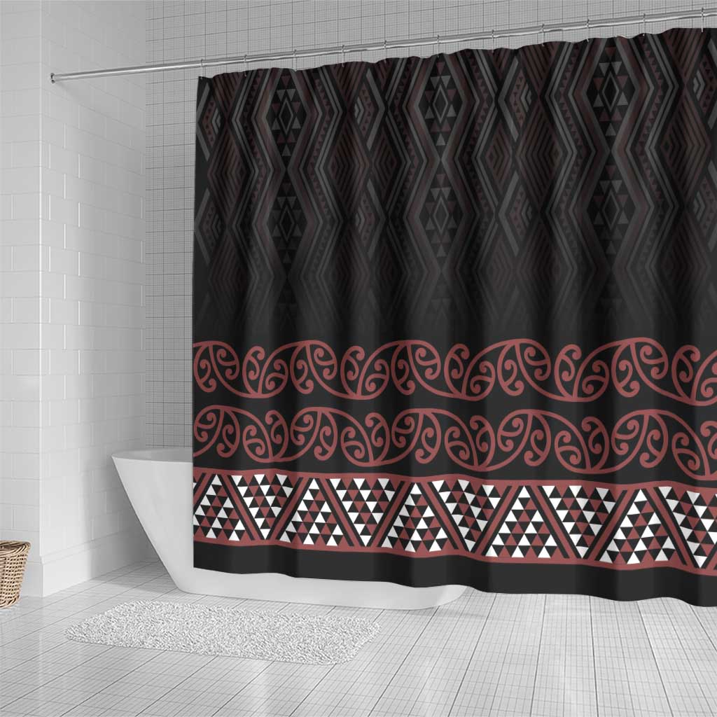 Maori Taniko Patterns Shower Curtain Brown Niho Taniwha Mix Paatiki Motifs