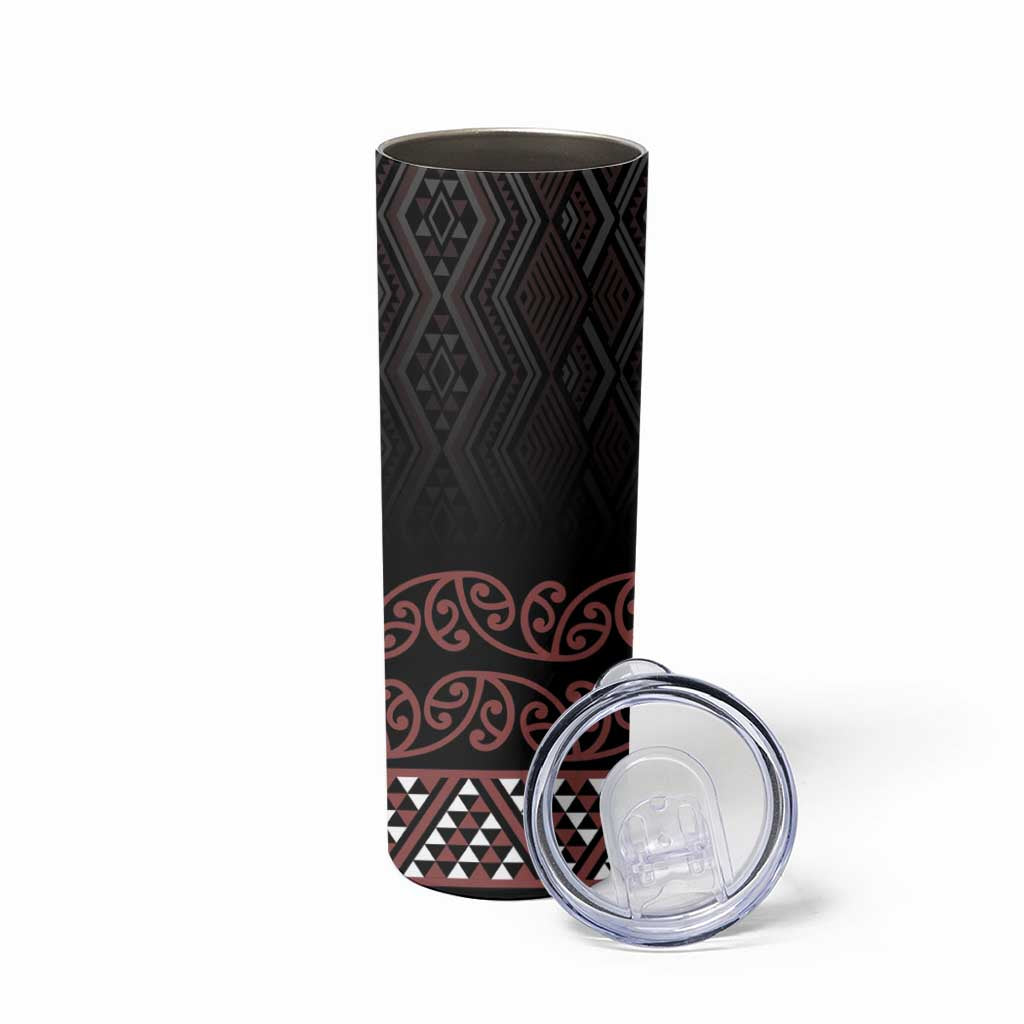 Maori Taniko Patterns Skinny Tumbler Brown Niho Taniwha Mix Paatiki Motifs