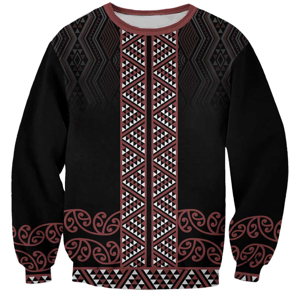Maori Taniko Patterns Sweatshirt Brown Niho Taniwha Mix Paatiki Motifs LT7 Unisex Brown - Polynesian Pride