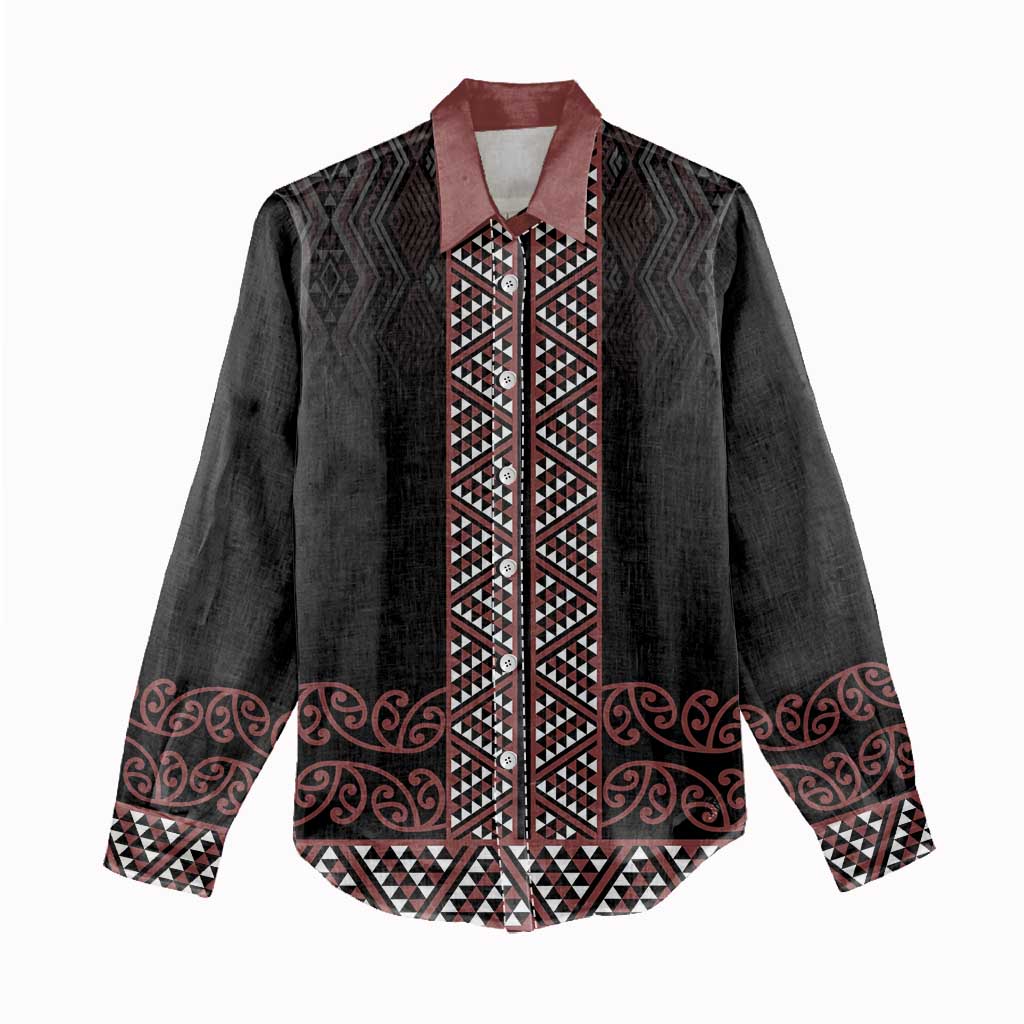 Maori Taniko Patterns Women Casual Shirt Brown Niho Taniwha Mix Paatiki Motifs