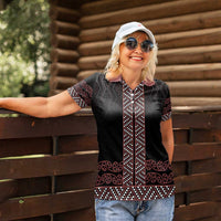 Maori Taniko Patterns Women Polo Shirt Brown Niho Taniwha Mix Paatiki Motifs