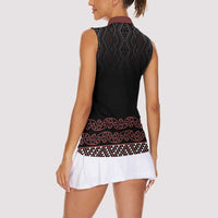 Maori Taniko Patterns Women Sleeveless Polo Shirt Brown Niho Taniwha Mix Paatiki Motifs