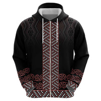 Maori Taniko Patterns Zip Hoodie Brown Niho Taniwha Mix Paatiki Motifs