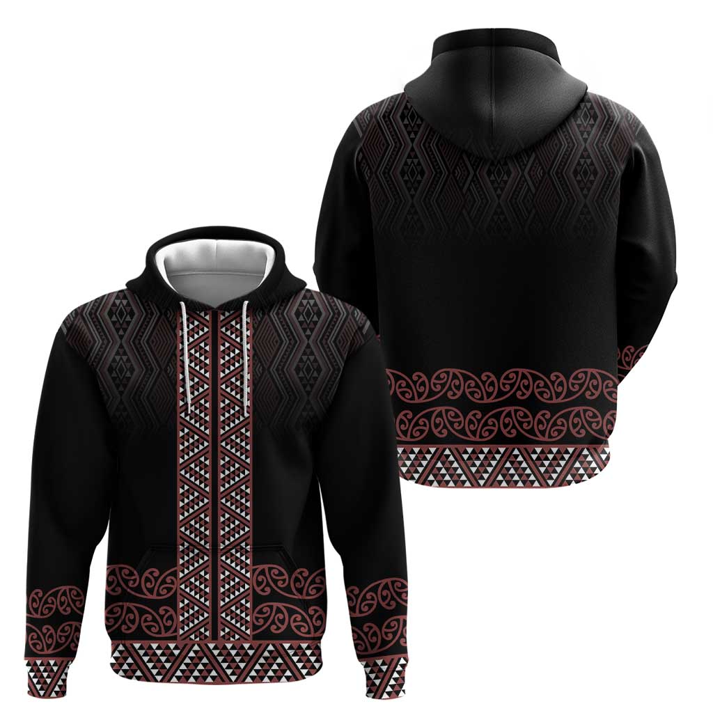 Maori Taniko Patterns Zip Hoodie Brown Niho Taniwha Mix Paatiki Motifs