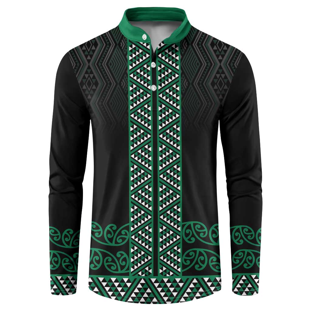 Maori Taniko Patterns Button Sweatshirt Pounamu Niho Taniwha Mix Paatiki Motifs LT7 Green - Polynesian Pride