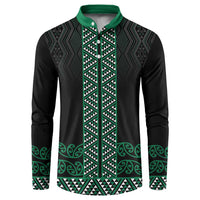 Maori Taniko Patterns Button Sweatshirt Pounamu Niho Taniwha Mix Paatiki Motifs LT7 Green - Polynesian Pride