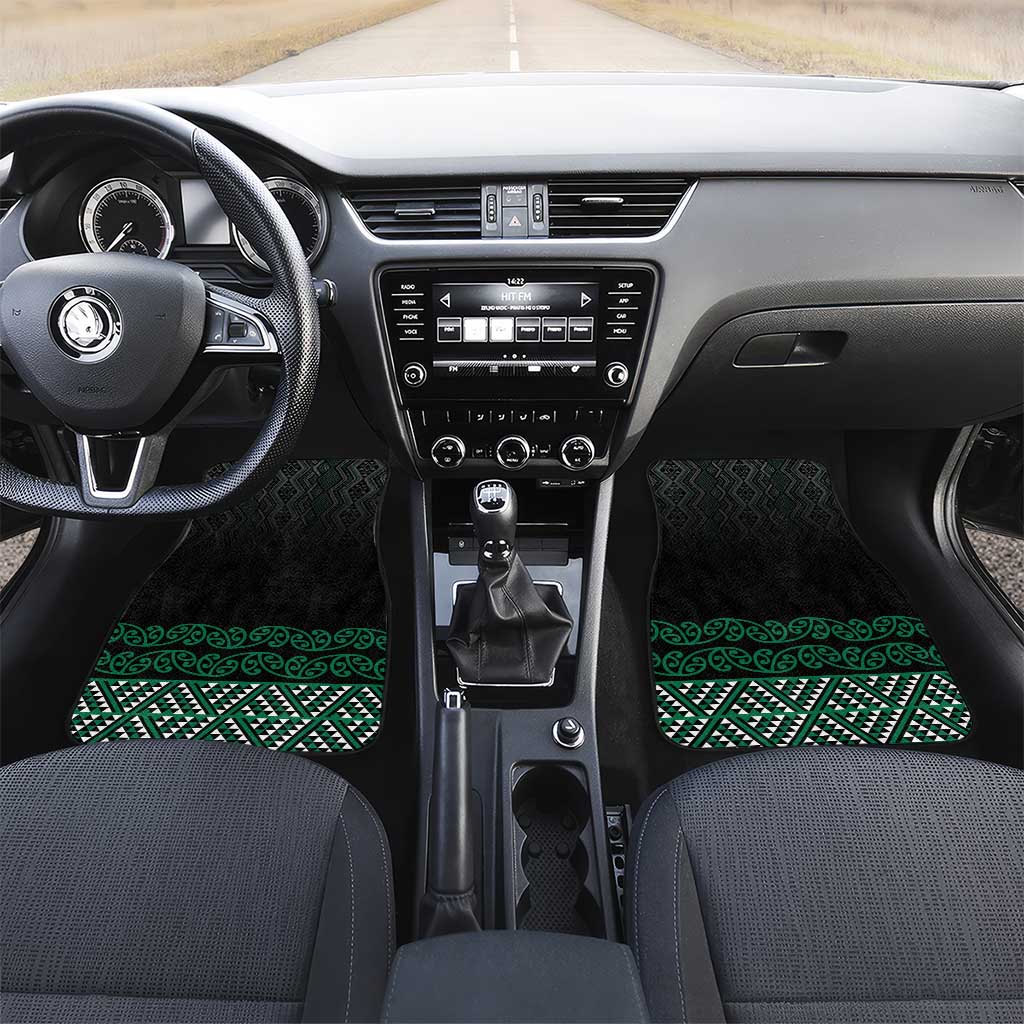 Maori Taniko Patterns Car Mats Pounamu Niho Taniwha Mix Paatiki Motifs LT7 Set 2pcs - Front Green - Polynesian Pride