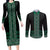Maori Taniko Patterns Couples Matching Long Sleeve Bodycon Dress and Long Sleeve Button Shirt Pounamu Niho Taniwha Mix Paatiki Motifs