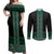Maori Taniko Patterns Couples Matching Off Shoulder Maxi Dress and Long Sleeve Button Shirt Pounamu Niho Taniwha Mix Paatiki Motifs